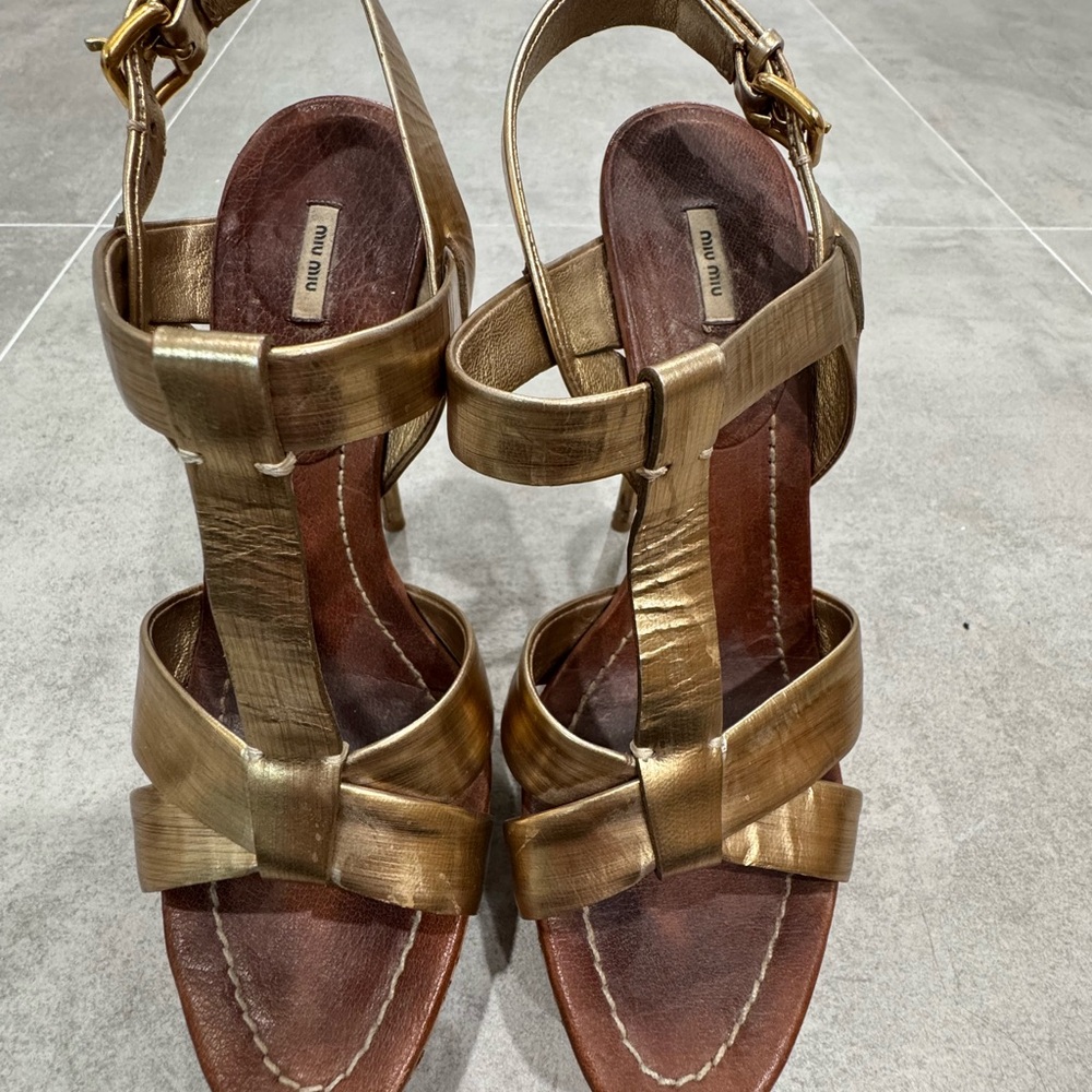 Miu Miu Bronze Strappy Sandals - Picture 5 of 6